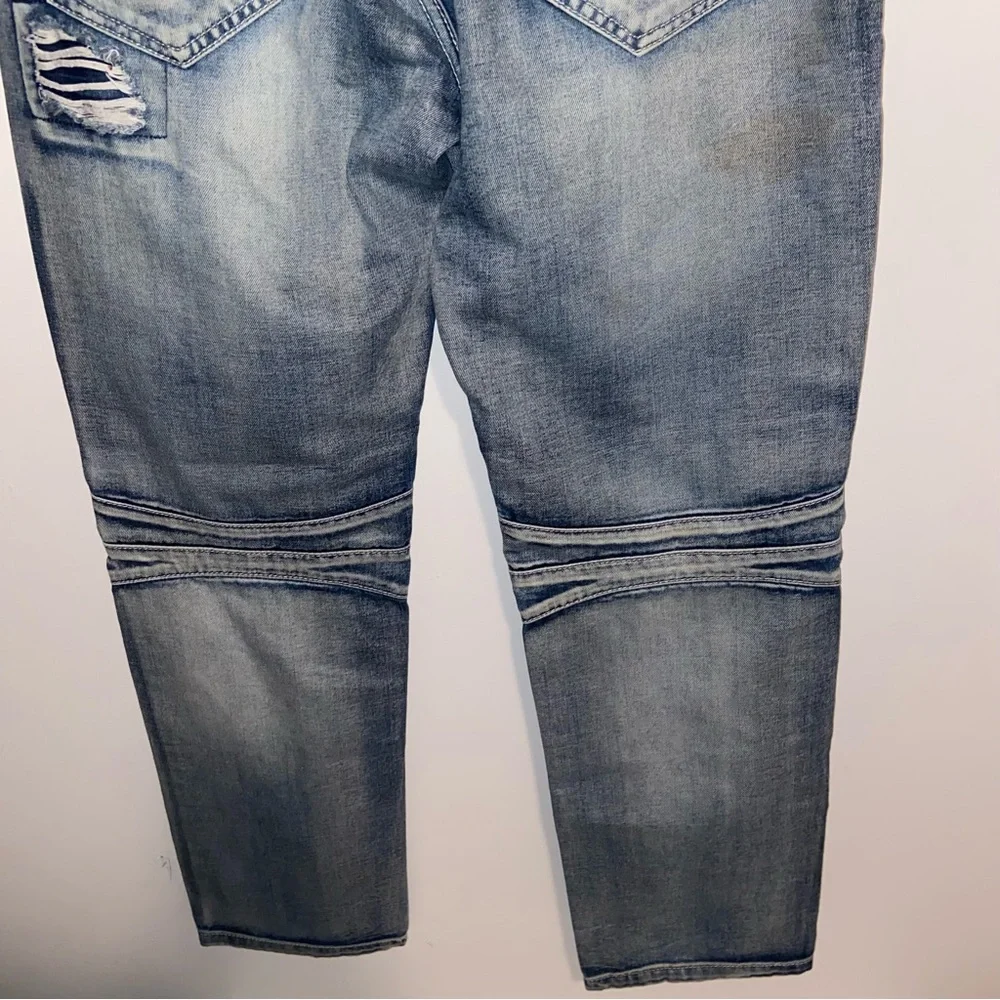 Smoke Rise Vintage Denim Jeans Mens 38X32 Distressed Moto Biker Zippers Y2K